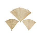THREE BRISEE CARVED IVORY FANS, QING DYNASTY, 19TH CENTURY