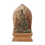 SMALL PAINTED SEATED BRONZE BUDDHA, SRI LANKA, 19th century