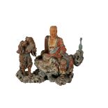 FINE CARVED WOOD AND LACQUER FIGURE GROUP