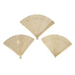 THREE IVORY BRISEE FANS, QING DYNASTY 19TH CENTURY