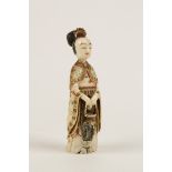 CARVED IVORY AND POLYCHROME PAINTED FIGURE OF A LADY, LATE QING DYNASTY