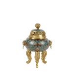 CLOISONNE TRIPOD CENSER AND COVER, QING DYNASTY