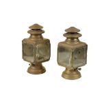 A MATCHING PAIR OF BRASS OIL SIDE LAMPS
