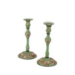 PAIR OF FRENCH ENAMELLED CANDLESTICKS