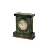 TIFFANY & CO.: MALACHITE AND WHITE METAL TABLE CLOCK