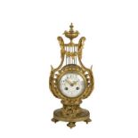 BELLE EPOQUE LYRE-SHAPED GILT METAL MANTEL CLOCK