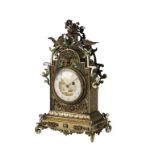 19TH CENTURY CONTINENTAL YELLOW METAL, ENAMEL AND JEWELED DESK CLOCK