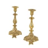 PAIR OF GILT METAL CANDLESTICKS MID-19TH CENTURY