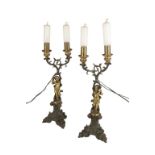 PAIR OF BRONZE TWO-BRANCH CANDELABRA