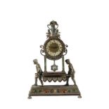 19TH CENTURY CONTINENTAL WHITE METAL AND ENAMEL DESK CLOCK