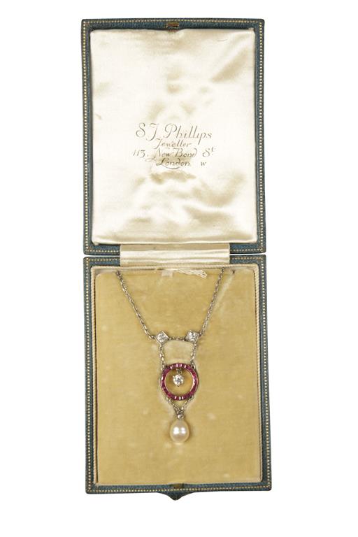 DIAMOND PEARL AND RUBY PENDANT NECKLACE - Image 2 of 2