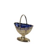 A GEORGE III SILVER SWING HANDLED SUGAR BASKET