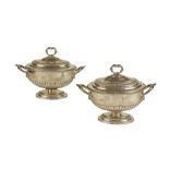 PAIR OF GEORGE III SILVER SAUCE TUREENS AND COVERS