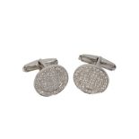 PAIR OF RUB OVER SET DIAMONDS AND WHITE GOLD CUFF LINKS