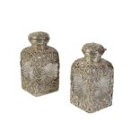 MATCHED PAIR OF VICTORIAN SILVER MOUNTED PERFUME BOTTLES