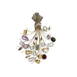 DIAMOND AND GEM SET SPRAY BROOCH