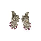 PAIR OF DIAMOND AND RUBY EAR CLIPS