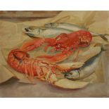 •EDWARD D'ARCY LISTER (1911-1976) Still life study of lobster and mackerel