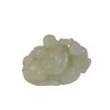 CARVED GREENISH-WHITE JADE 'BOYS & TOAD' GROUP