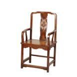 RARE SQUARE SECTION HUANGHUALI ARMCHAIR, QING DYNASTY, 18TH CENTURY