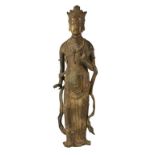 LARGE GILT-BRONZE FIGURE OF GUANYIN, IN THE MING STYLE