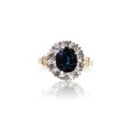 SAPPHIRE AND DIAMOND CLUSTER RING