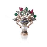 VICTORIAN DIAMOND, GEM AND PEARL SPRAY BROOCH