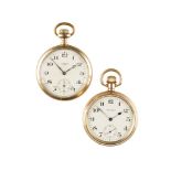 TWO WALTHAM GOLD PLATED OPEN FACE GENTLEMAN'S POCKET WATCHES