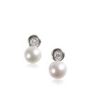 CULTURED PEARL AND DIAMOND EAR STUDS