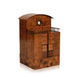 EXHIBITION QUALITY JAPANESE PARQUETRY TABLE CABINET IN THE FORM OF A HOUSE