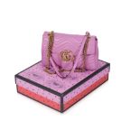 GUCCI SHOCKING PINK STITCHED LEATHER SHOULDER BAG