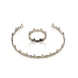 CHARMALEENA, 18K WHITE GOLD MICRO SET DIAMOND TORQUE BRACELET AND MATCHING RING