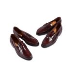 HARRODS: TWO PAIRS MENS 'OXBLOOD' COLOURED LEATHER PENNY LOAFERS, SIZE 9 1/2