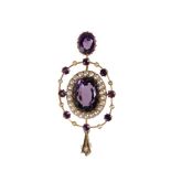 EDWARDIAN AMETHYST AND SEED PEARL PENDANT