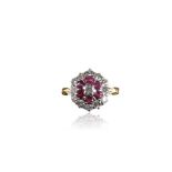 RUBY AND DIAMOND CLUSTER RING