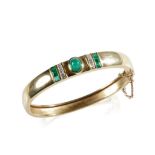 18K YELLOW GOLD EMERALD AND DIAMOND BANGLE