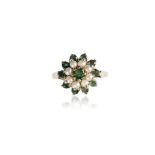 GREEN GEM STONE AND SEED PEARL CLUSTER RING