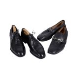 GUCCI: PAIR OF MENS BLACK LEATHER LOAFERS SIZE 10.5