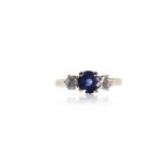 THREE STONE SAPPHIRE AND DIAMOND RING