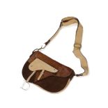 CHRISTIAN DIOR BROWN AND TAN SUEDE LEATHER 'SADDLE' STYLE SHOULDER BAG