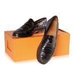 HERMES: PAIR OF GENTLEMANS BROWN ALLIGATOR SKIN 'PENNY LOAFERS', size 8 (UK)