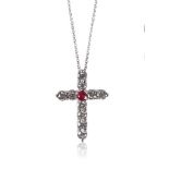 DIAMOND AND RUBY CROSS PENDANT