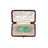 JADE AND DIAMOND BROOCH