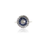 ART DECO STYLE SAPPHIRE AND DIAMOND CLUSTER RING