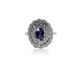 TANZANITE AND DIAMOND CLUSTER RING