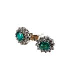 EMERALD AND DIAMOND CLUSTER EAR STUDS