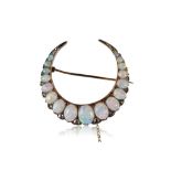 OPAL AND DIAMOND CRESCENT BROOCH