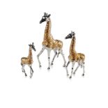 SET OF THREE CONTEMPORARY ITALIAN SILVER AND ENAMEL GIRAFFES, by Saturno