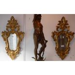 A PAIR OF FLORENTINE GILTWOOD WALL MIRRORS, 23.5" high x 12.5" wide