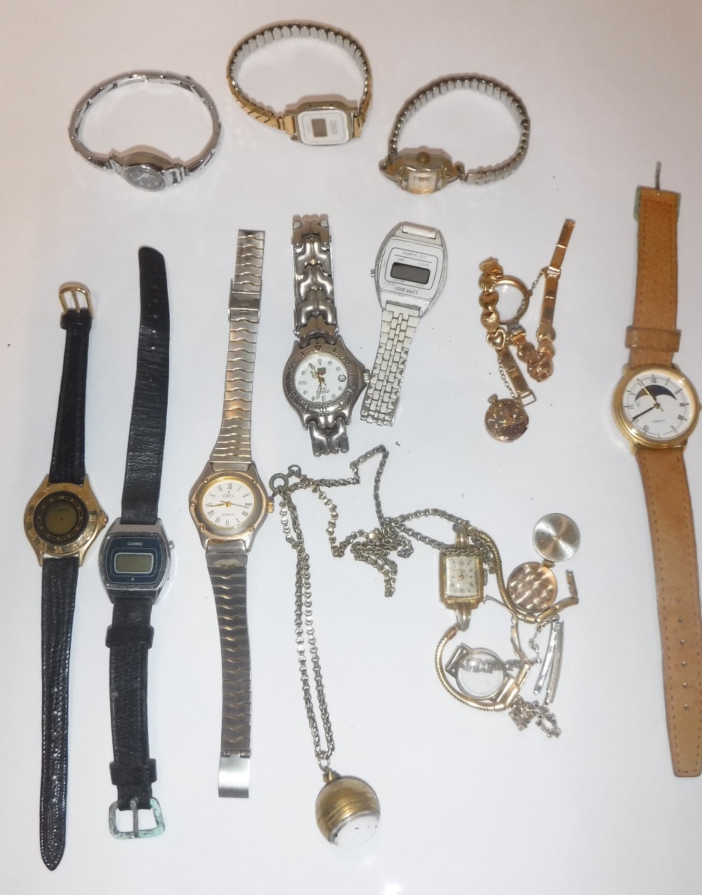 TWO LADIES YELLOW GOLD WRISTWATCHES and a selection of other ladies wristwatches